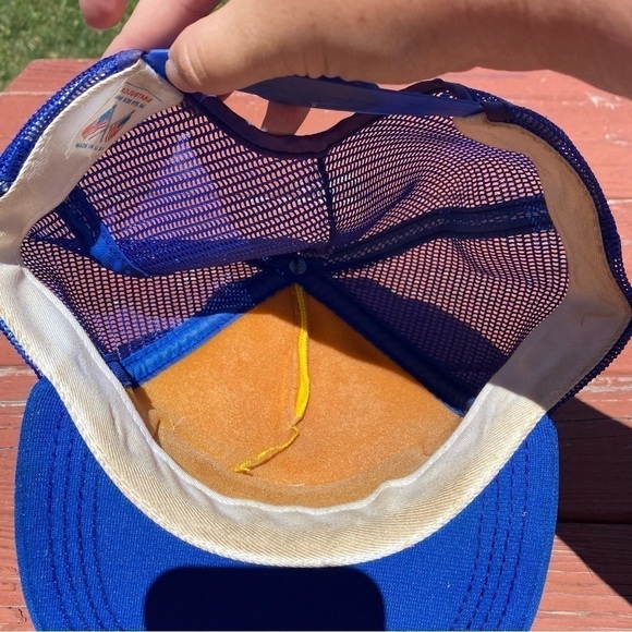 Vintage Wrangler Championship Pulling Patch Trucker Hat Snap Back Mesh Blue - Picture 12 of 13